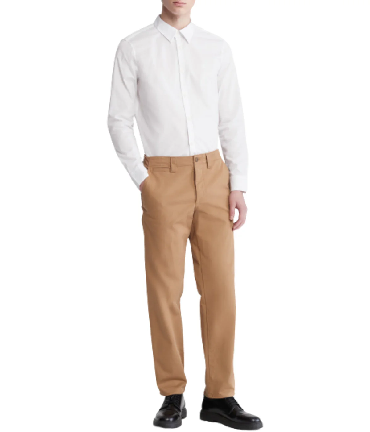 Long Sleeve Solid Stretch Slim Woven Shirt White - Image 3