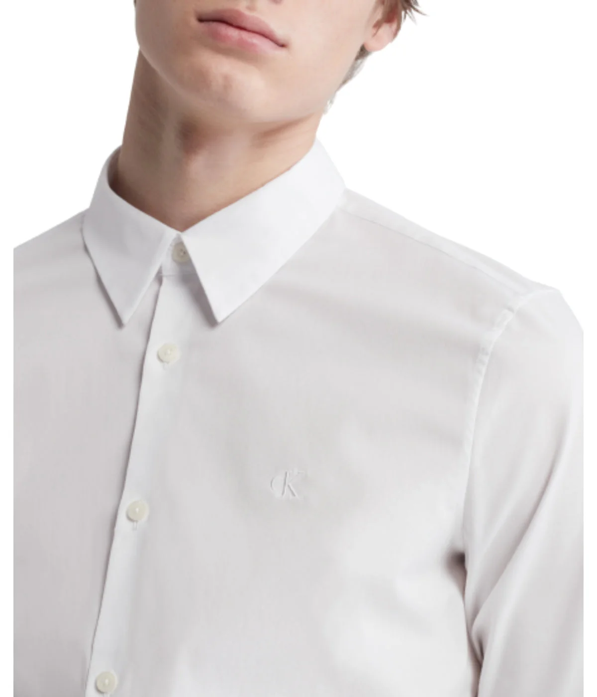Long Sleeve Solid Stretch Slim Woven Shirt White - Image 4