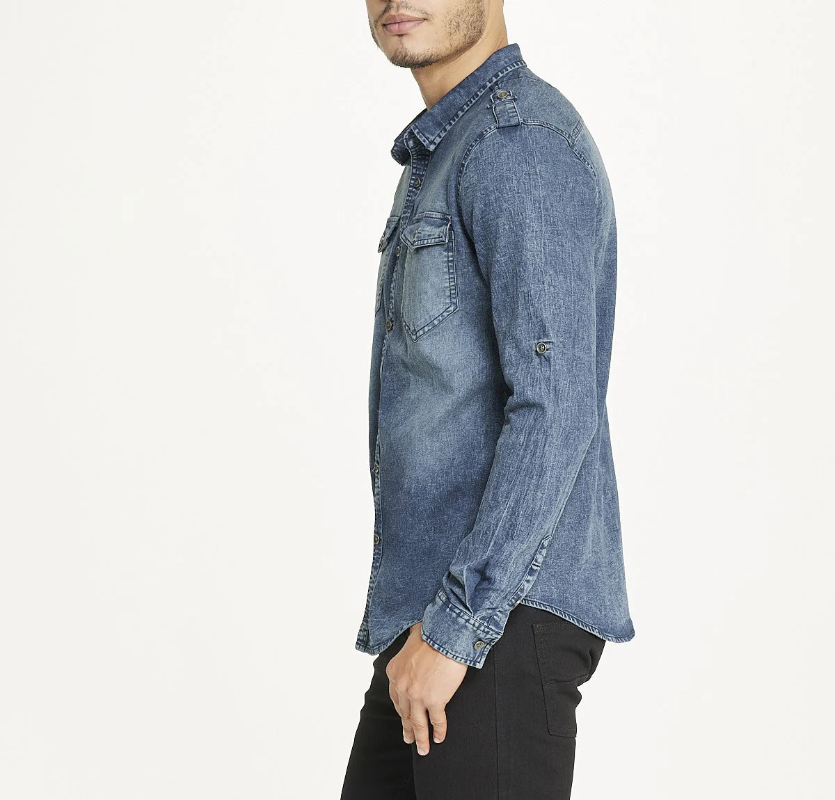 Men's Brooklyn Laundry Long Sleeve Stretch Denim Shirt 2 - Image 3