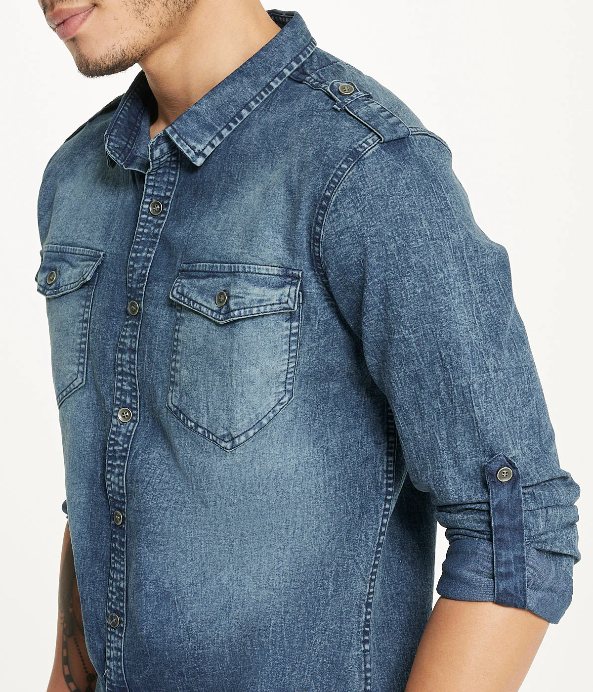 Men's Brooklyn Laundry Long Sleeve Stretch Denim Shirt 2 - Image 4
