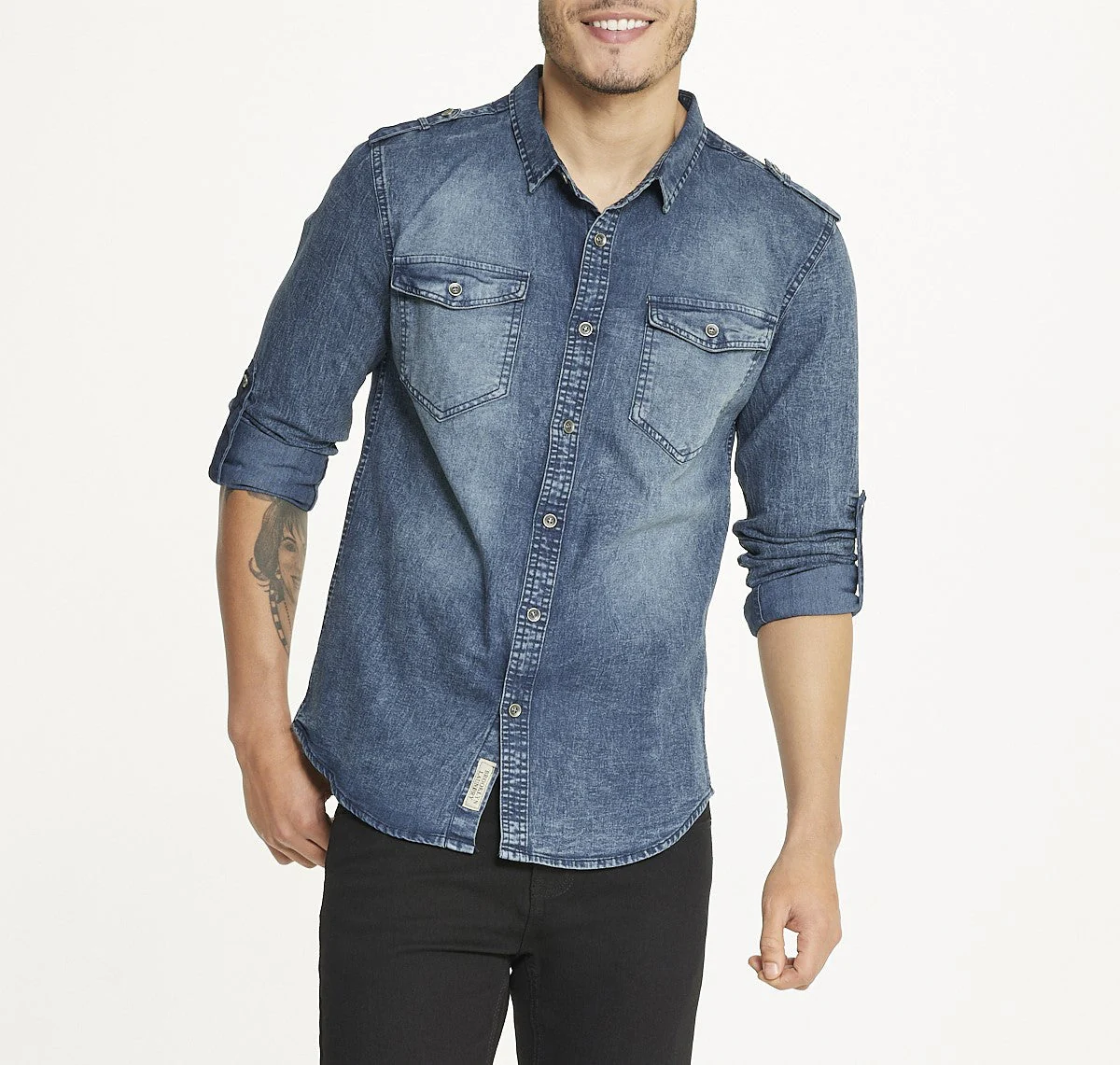 Men's Brooklyn Laundry Long Sleeve Stretch Denim Shirt 2 - Image 5