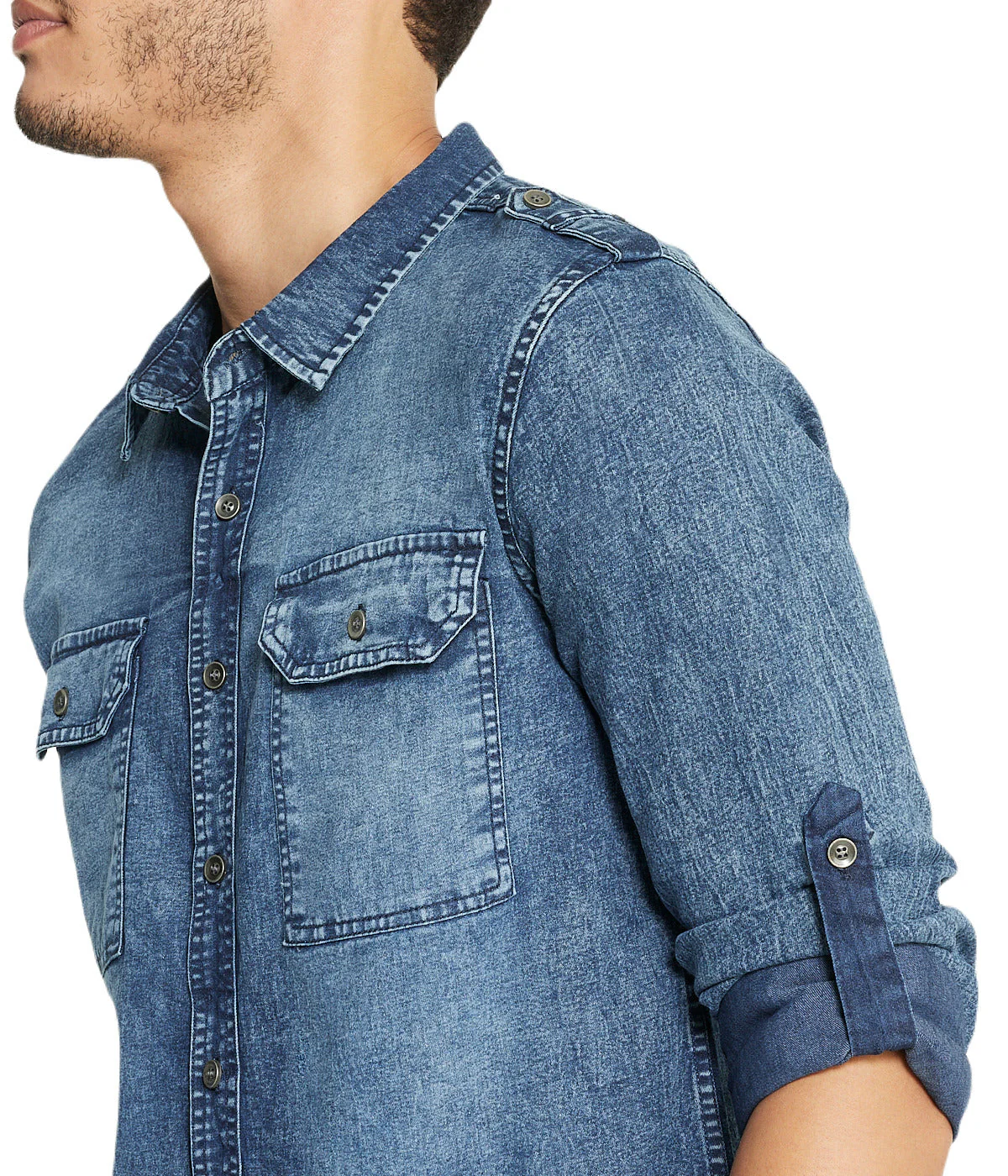 Men's Brooklyn Laundry Long Sleeve Stretch Denim Shirt 3 - Image 4