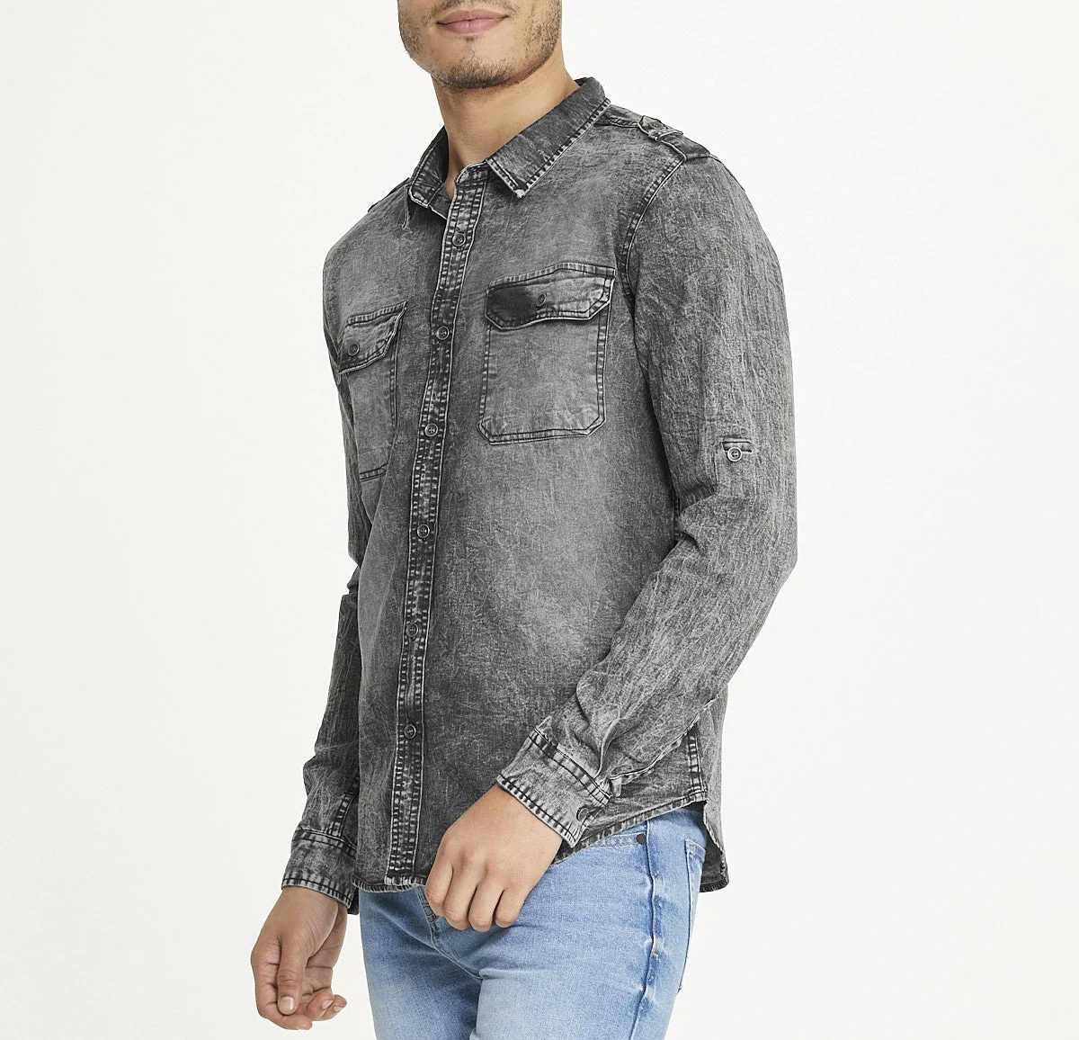 Men's Brooklyn Laundry Long Sleeve Stretch Denim Shirt 4 - Image 3