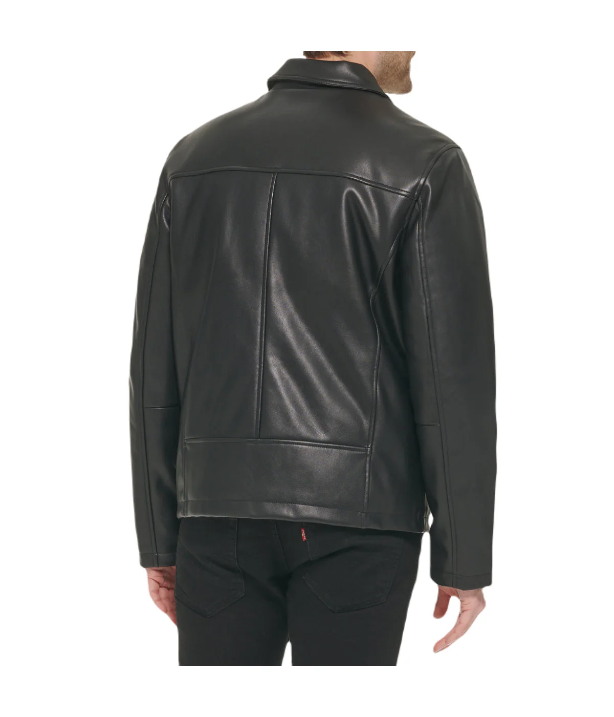 Mens Faux Leather Collared Jacket Black - Image 2