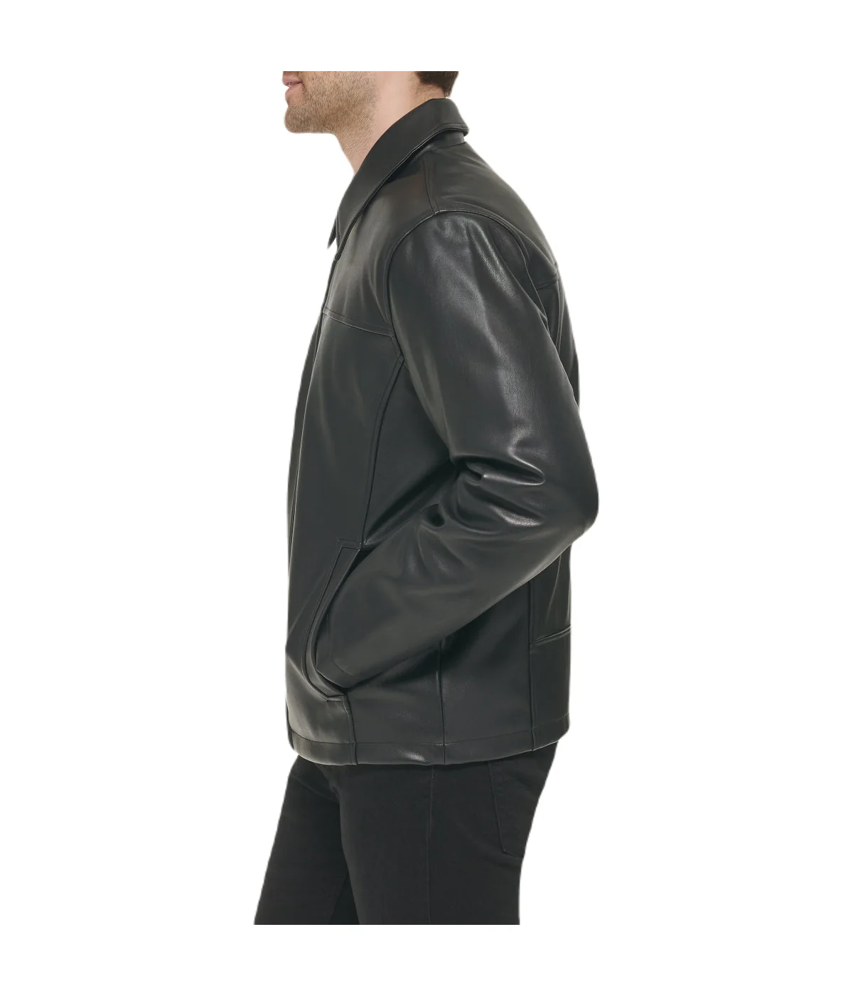 Mens Faux Leather Collared Jacket Black - Image 3