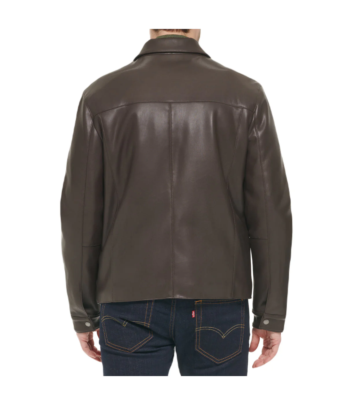 Mens Faux Leather Collared Jacket Dark Brown - Image 2