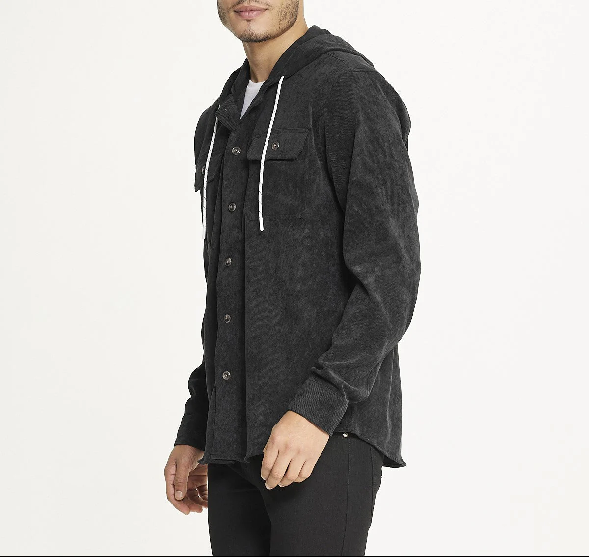 Men's Long Sleeve Corduroy Hooded Shirt Jacket - Image 3