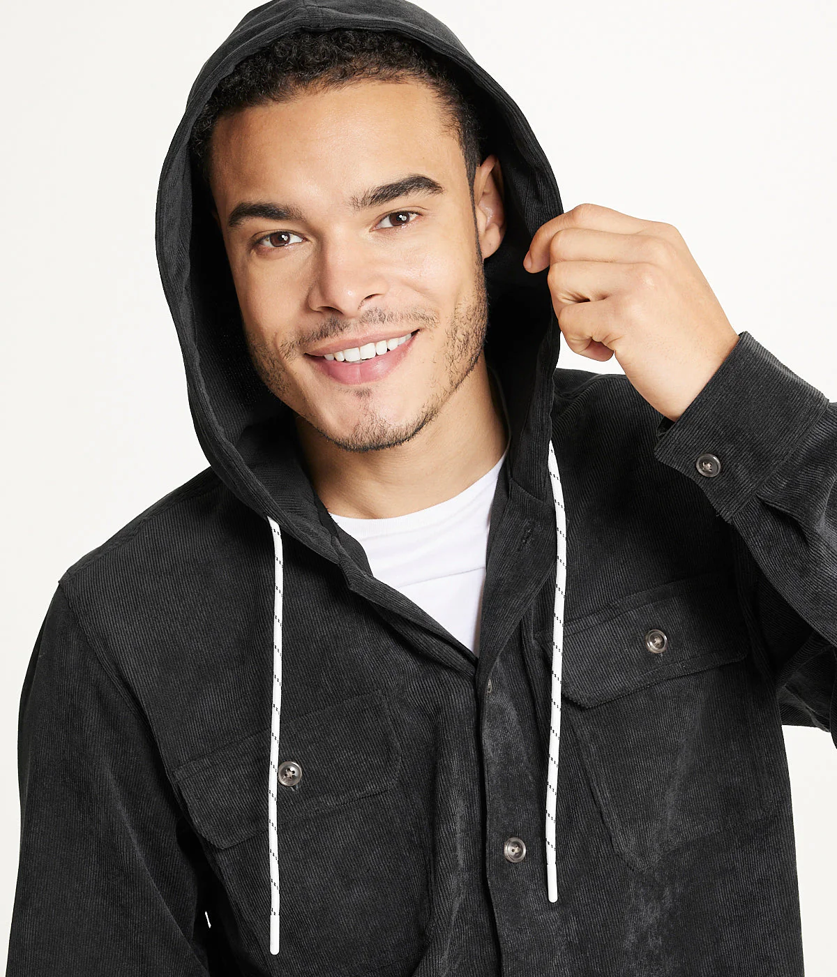 Men's Long Sleeve Corduroy Hooded Shirt Jacket - Image 4
