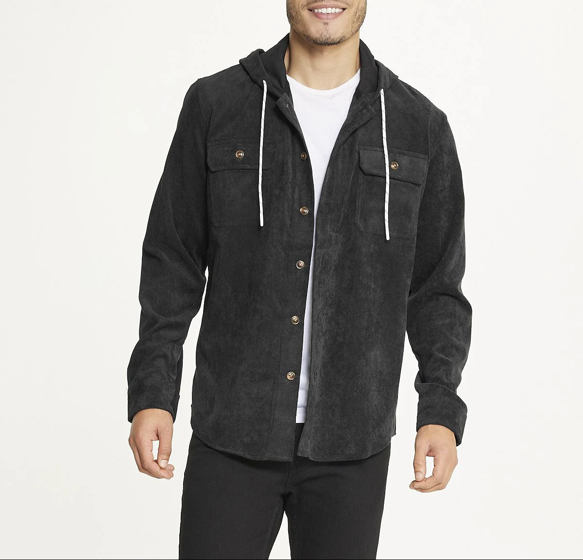 Men's Long Sleeve Corduroy Hooded Shirt Jacket - Image 5