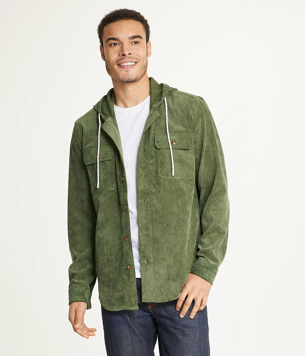 Men's Long Sleeve Corduroy Hooded Shirt Jacket - Image 5