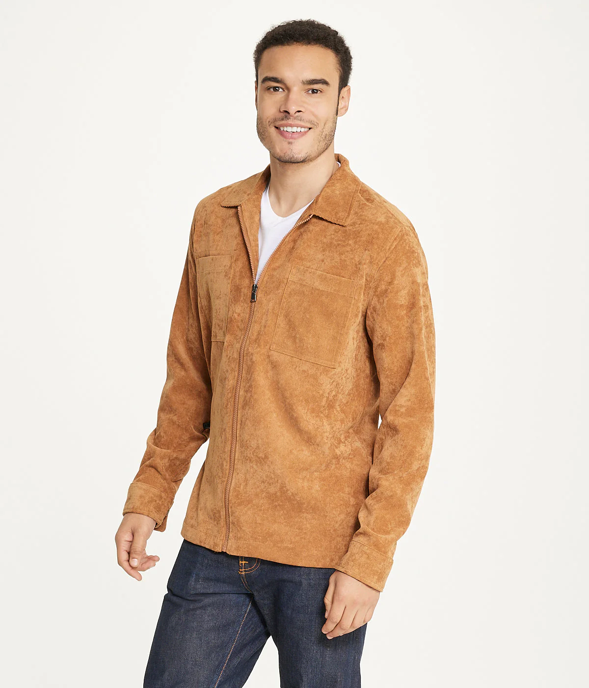 Men's Long Sleeve Corduroy Shirt Jacket (Zip Front) - Image 3