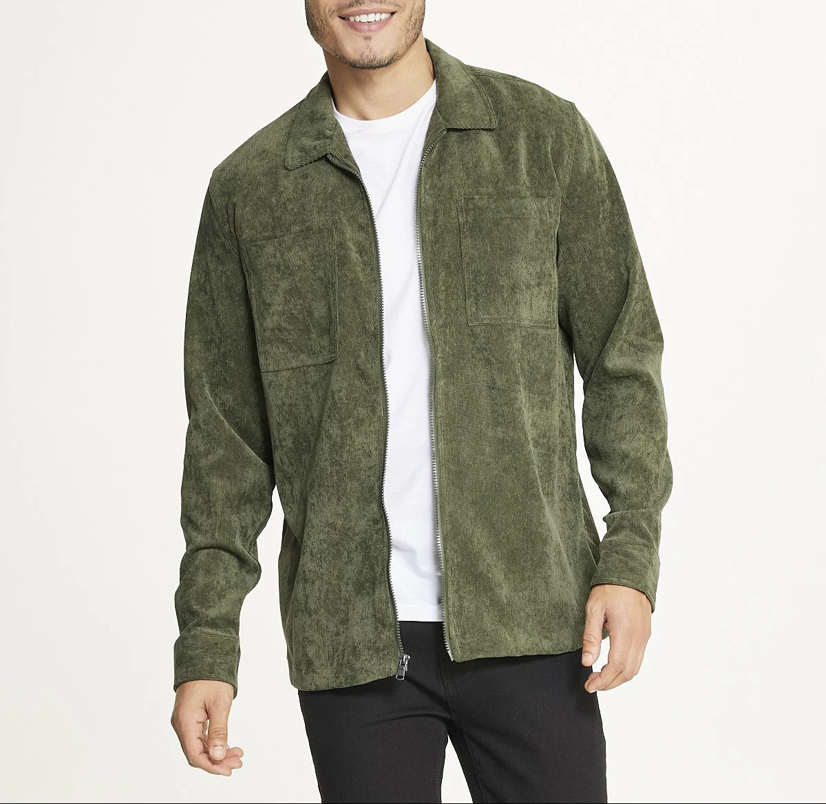 Men's Long Sleeve Corduroy Shirt Jacket (Zip Front) - Image 5