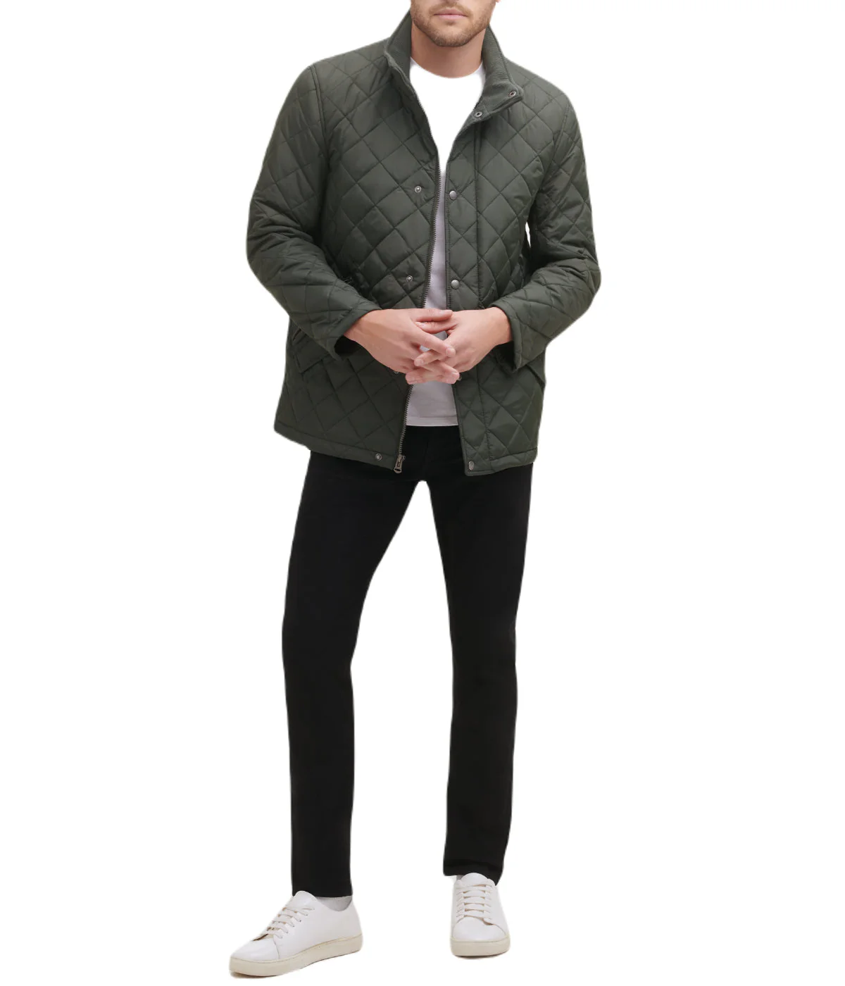 Mens Quilted Barn Coat Dark Green - Image 3