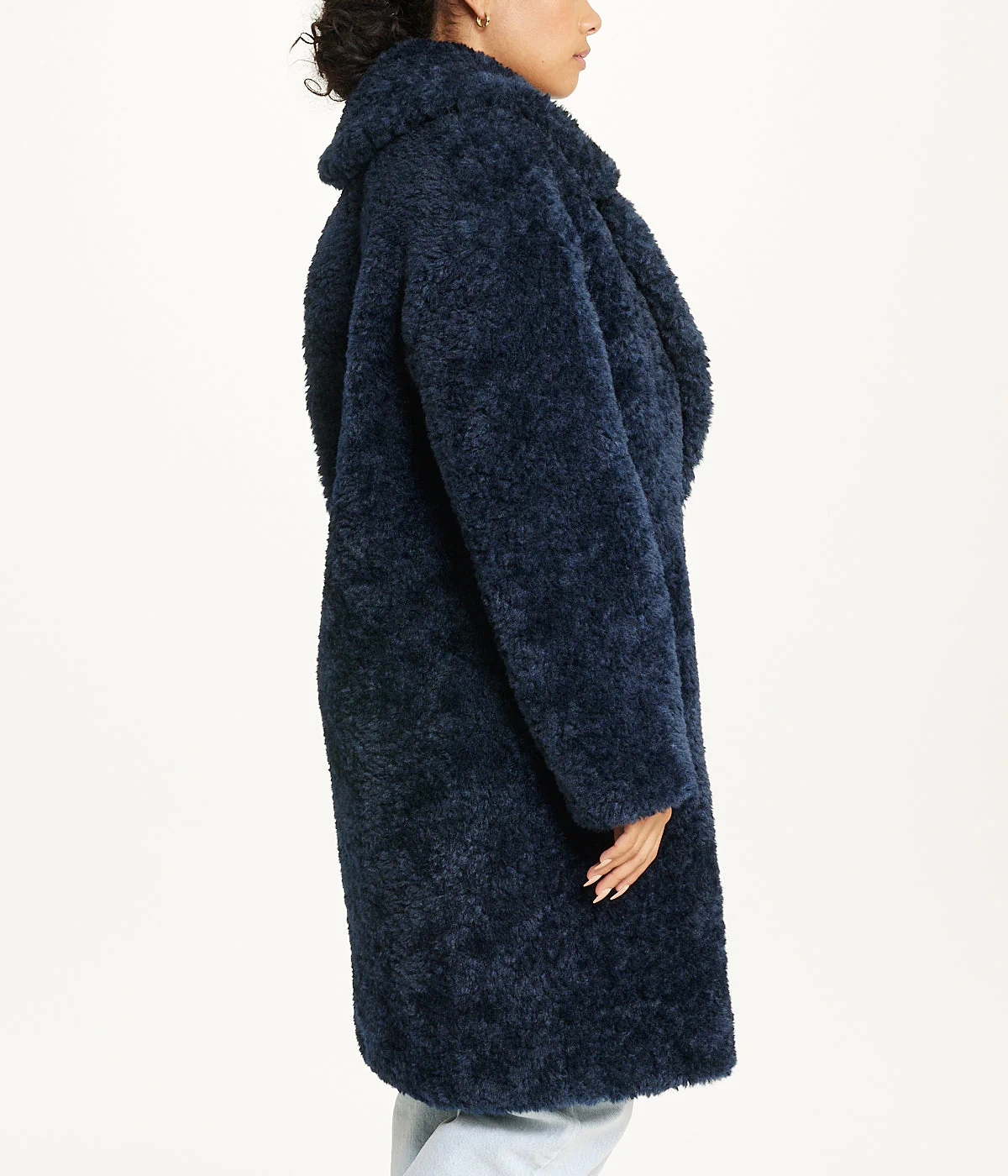 Notch Collar Curly Teddy Double Breasted Coat Sapphire - Image 4