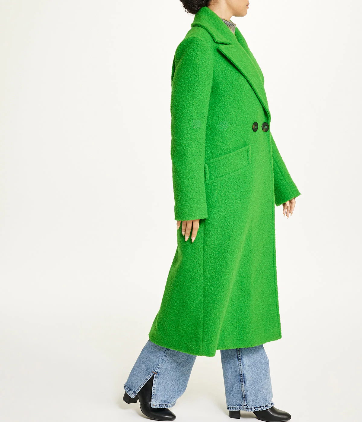 Notch Collar Double Breasted Boucle Coat Kelly Green - Image 3