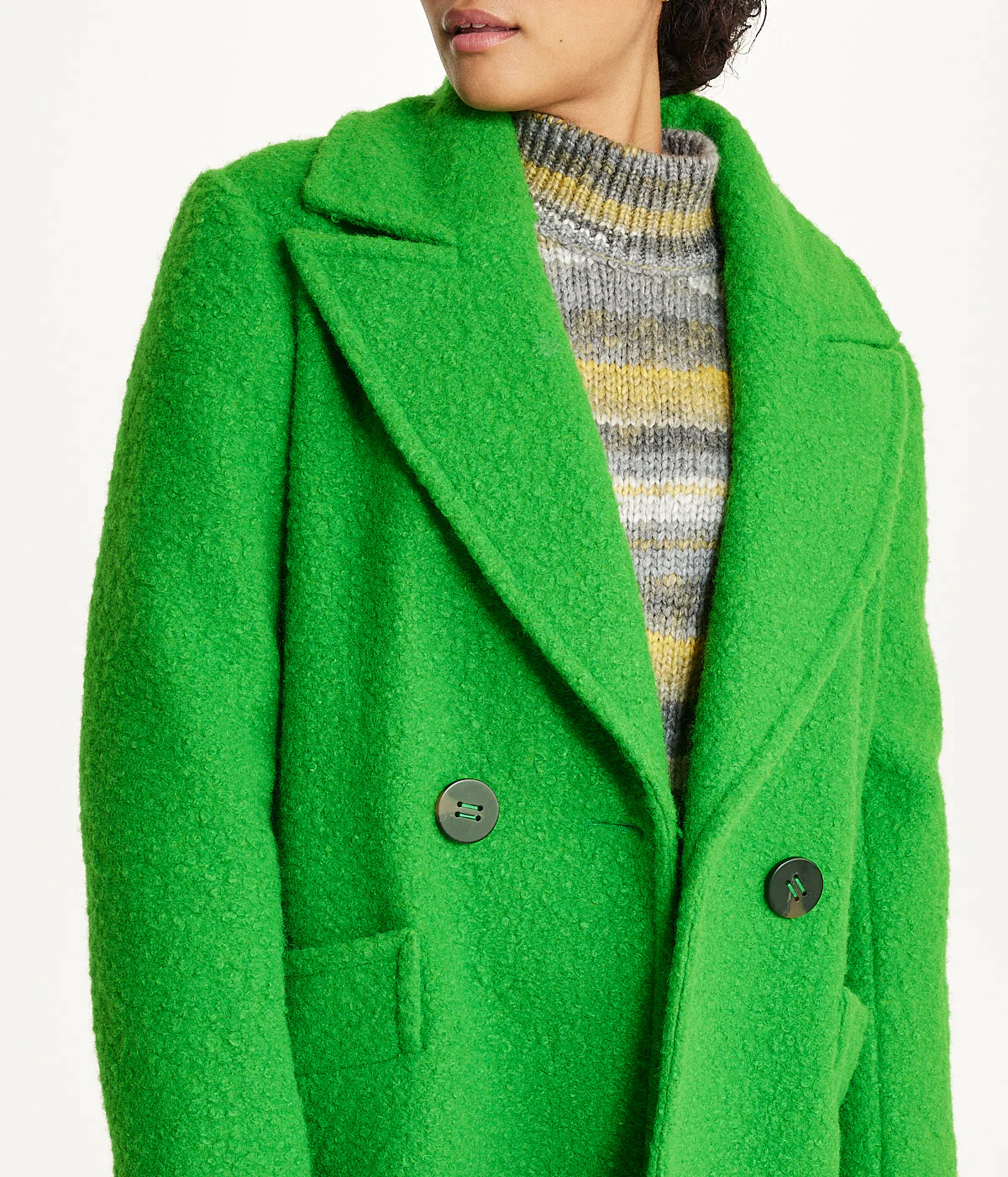 Notch Collar Double Breasted Boucle Coat Kelly Green - Image 4