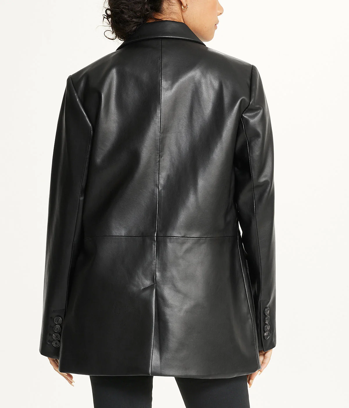 Notch Collar Oversized PU Blazer Black - Image 2