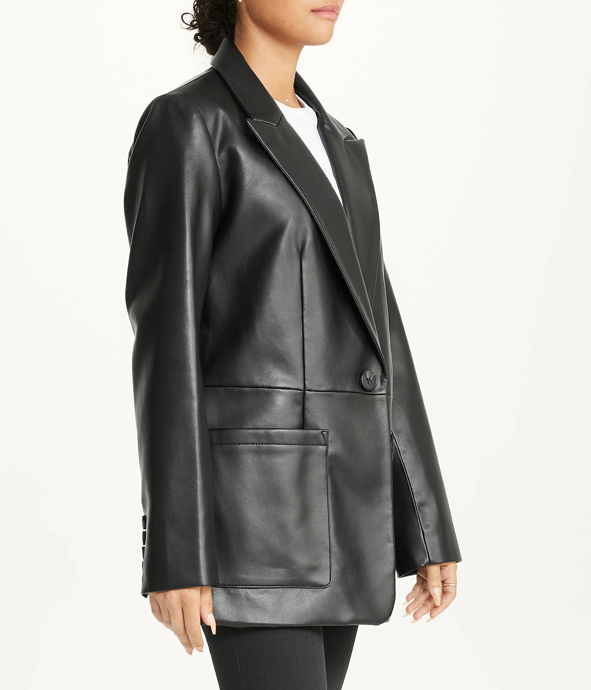 Notch Collar Oversized PU Blazer Black - Image 3