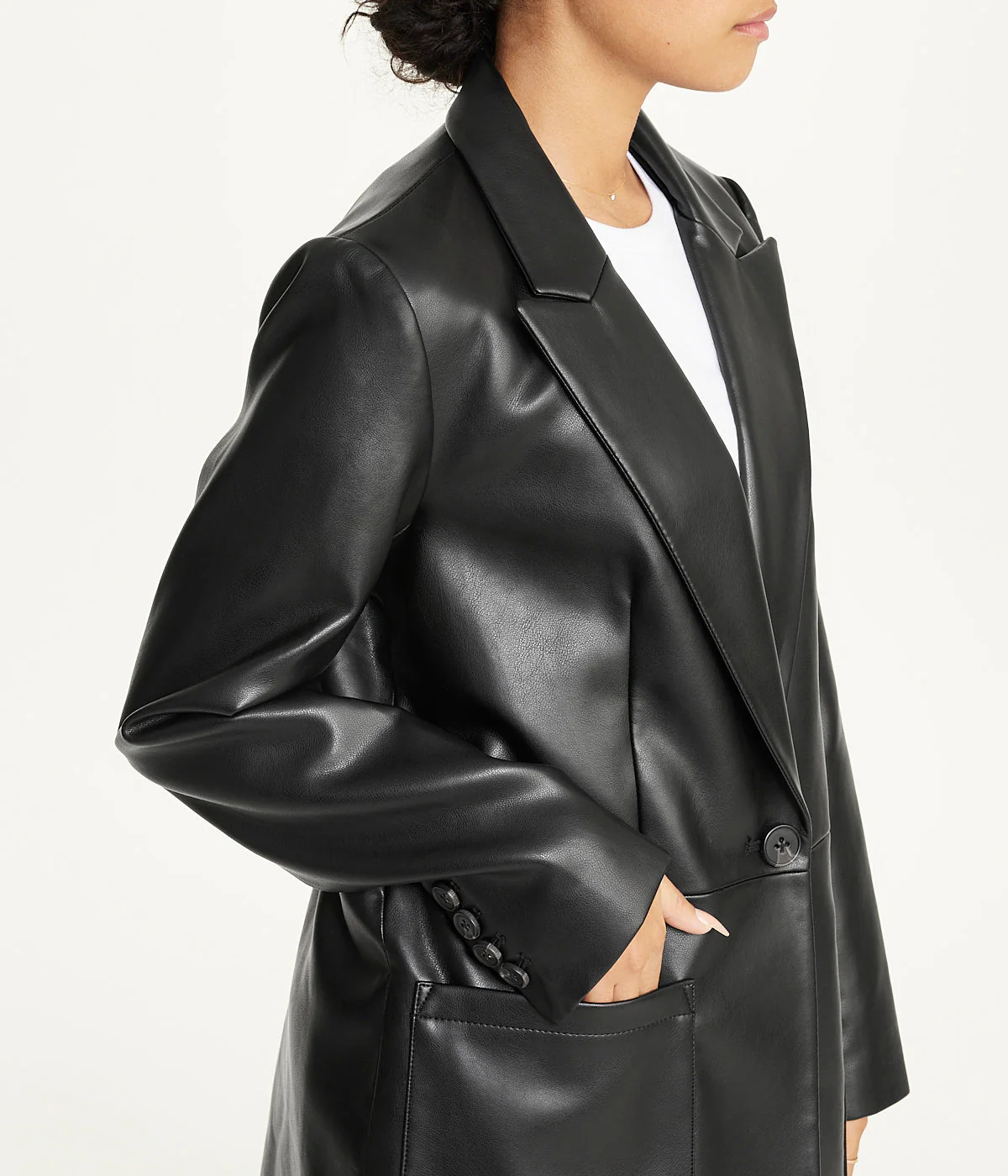 Notch Collar Oversized PU Blazer Black - Image 4
