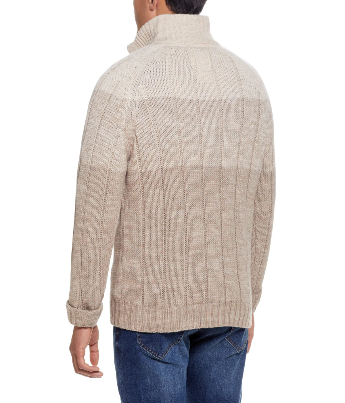 Ombre Cable Button Mock Neck Sweater Beige Marl - Image 2