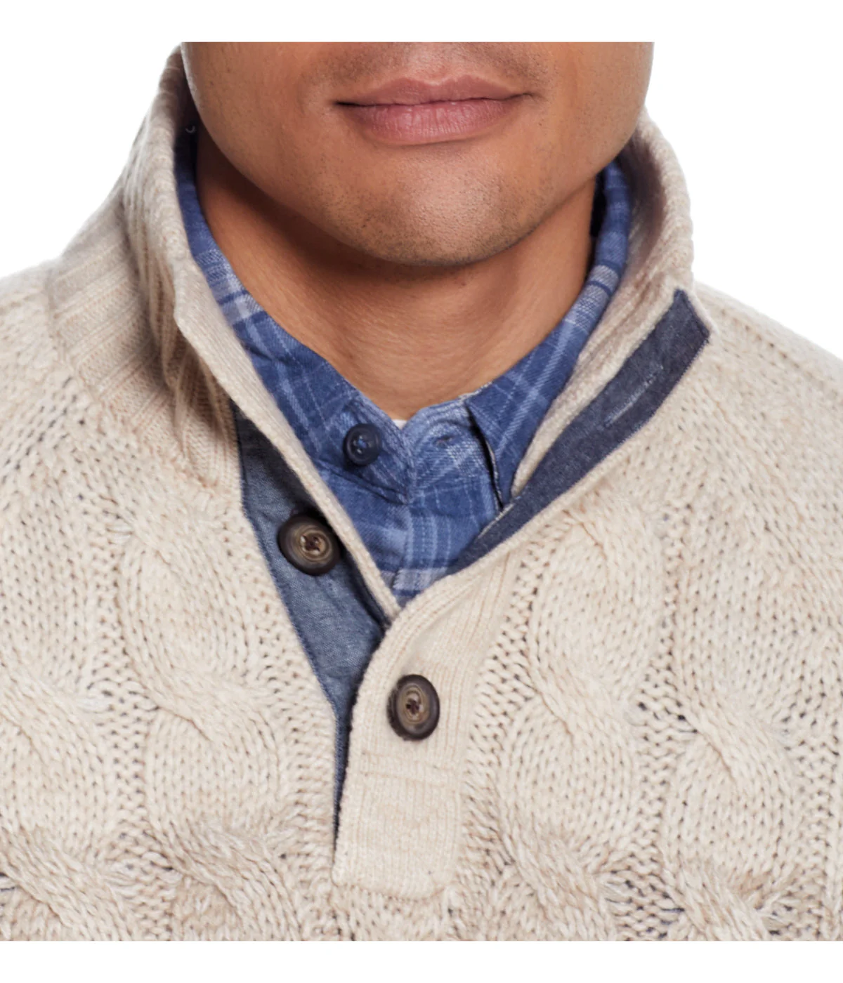 Ombre Cable Button Mock Neck Sweater Beige Marl - Image 3
