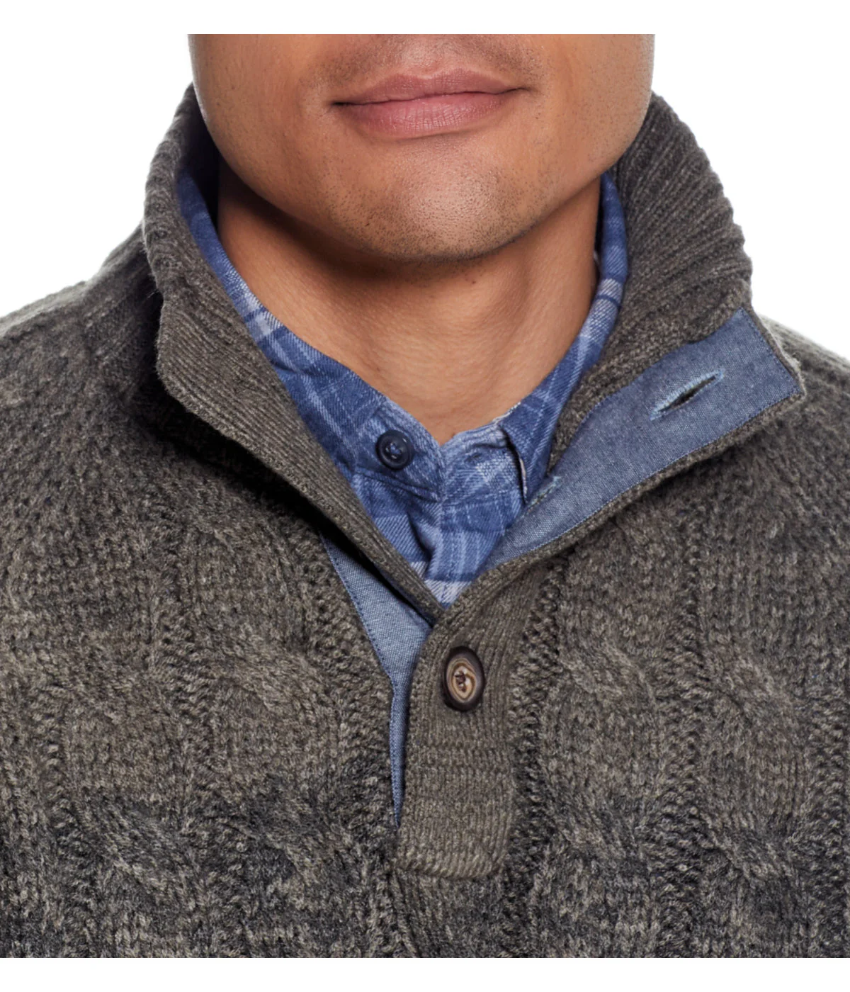 Ombre Cable Button Mock Neck Sweater Camouflage Marl - Image 3