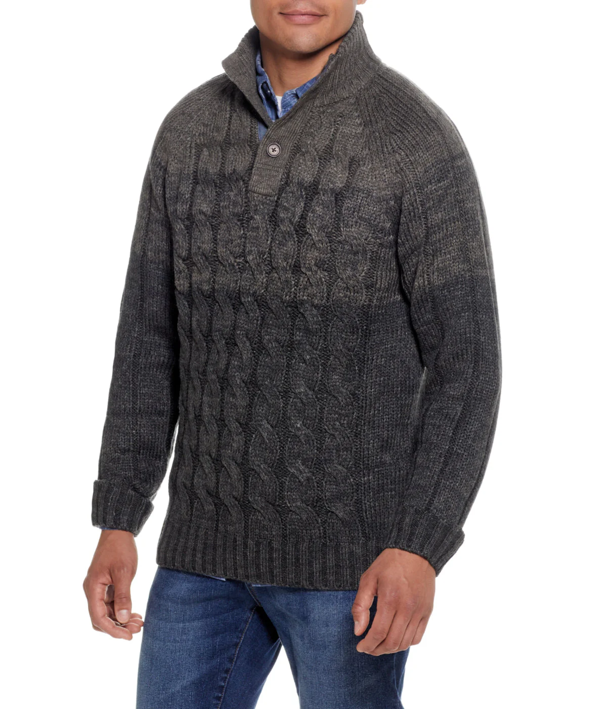 Ombre Cable Button Mock Neck Sweater Camouflage Marl - Image 5