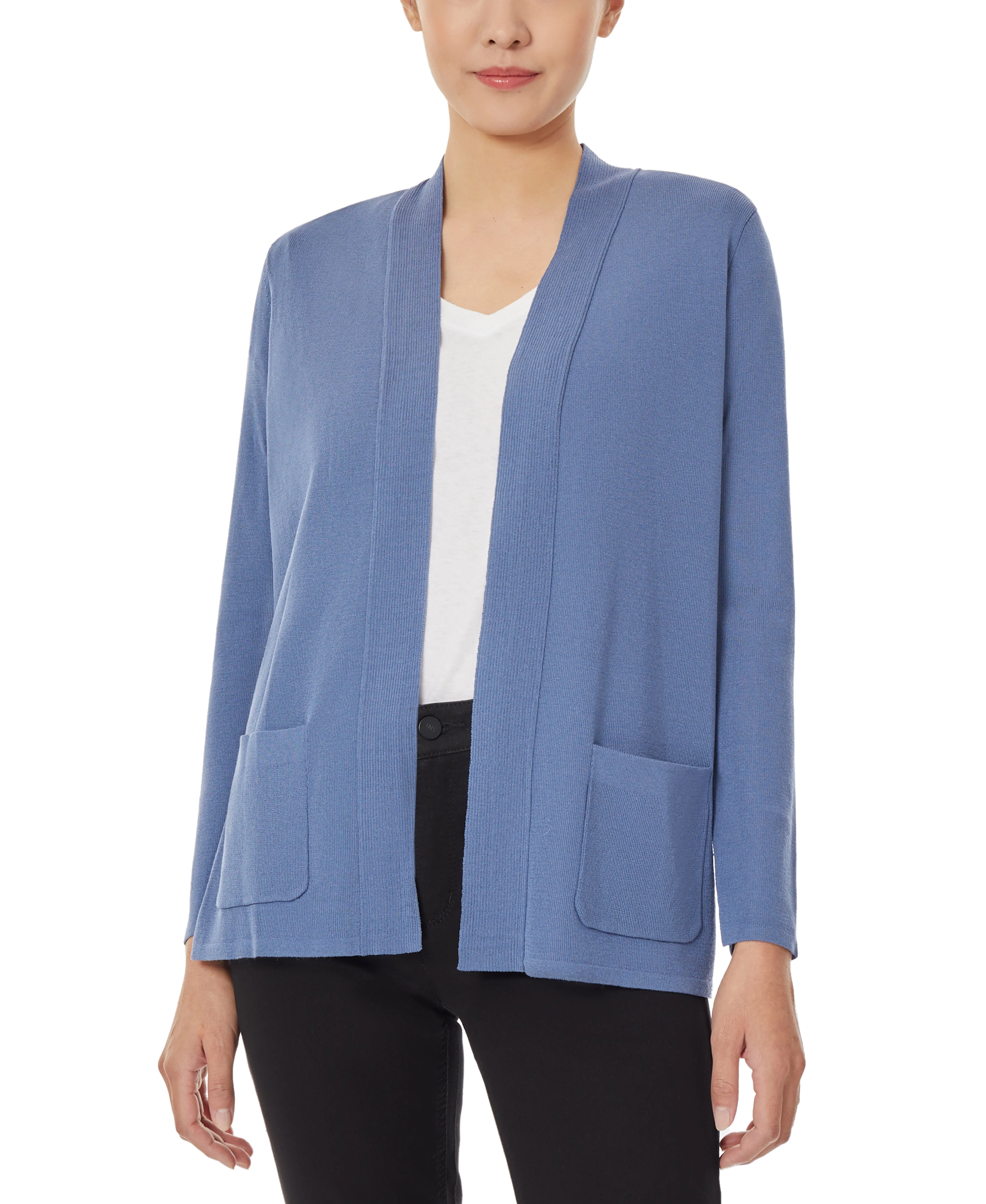 Open Front Ribbed Blue Icon Cardigan - Image 2