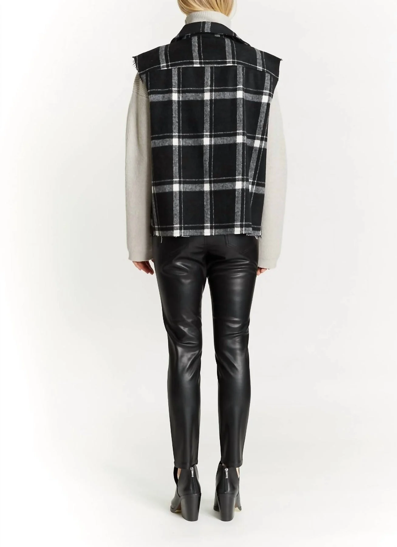 Plaid Hunter Vest with Frayed Sleeves - Image 3