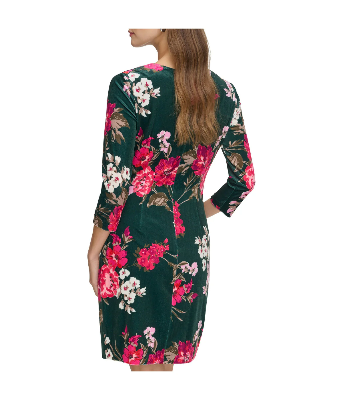 Ptd Velvet Side Tuck Bodycon With 3/4 Sleeve Green Multi - Image 2