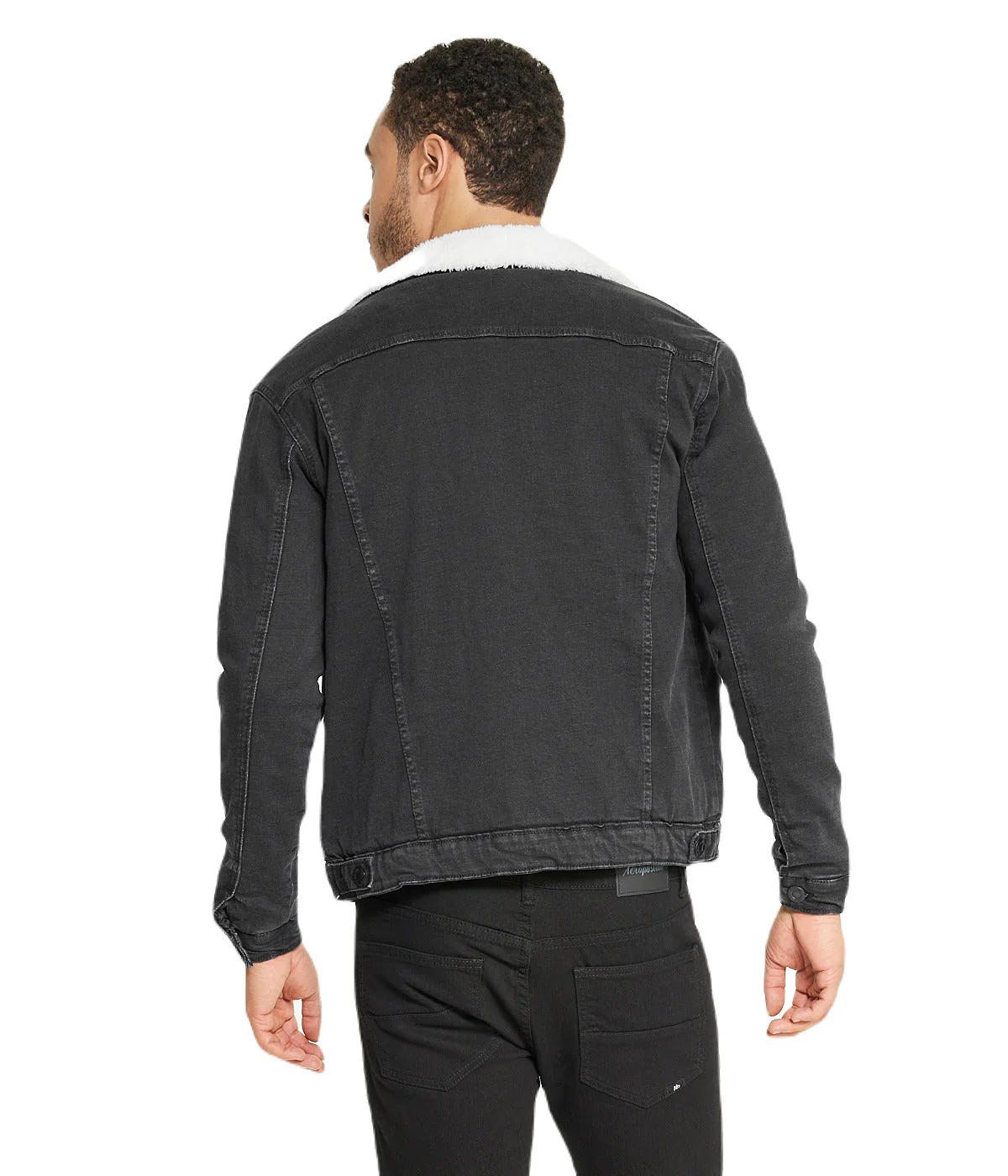 Sherpa Collar Black Denim Jacket - Image 2