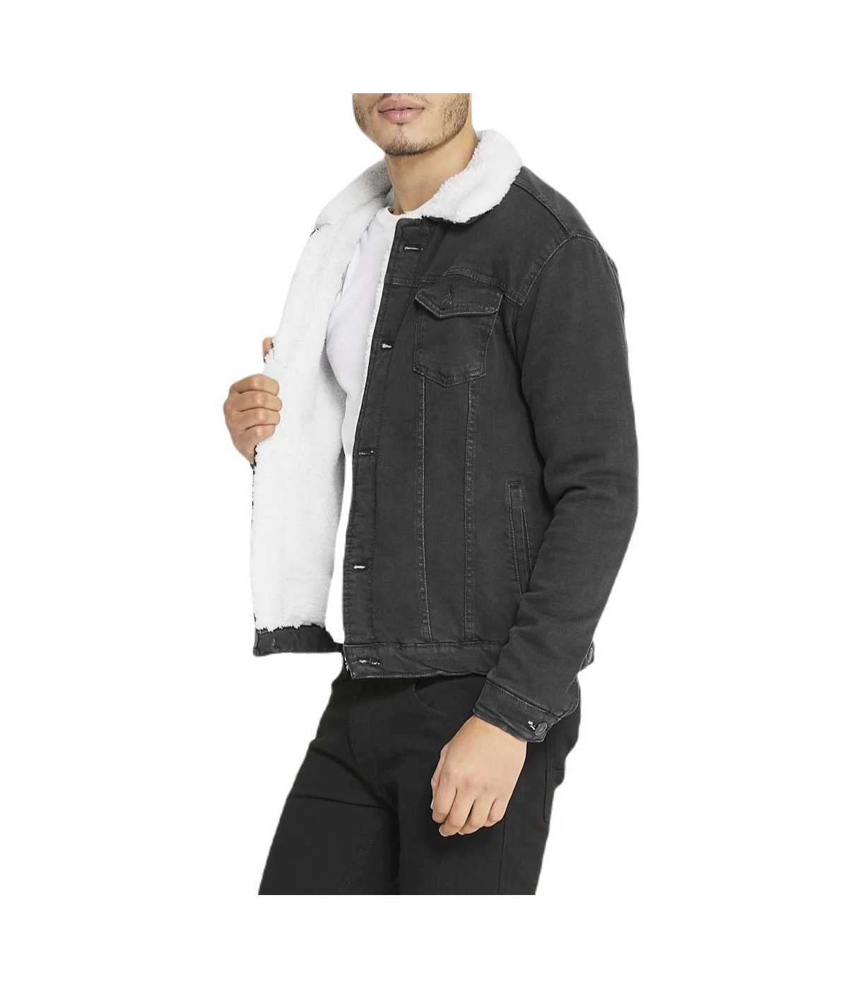 Sherpa Collar Black Denim Jacket - Image 3