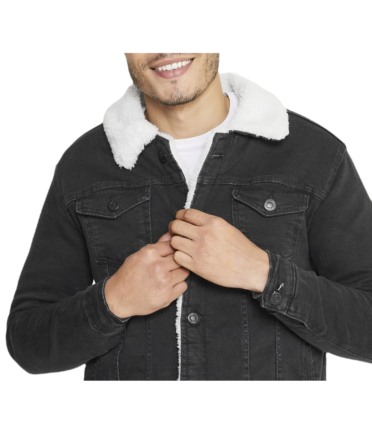 Sherpa Collar Black Denim Jacket - Image 4