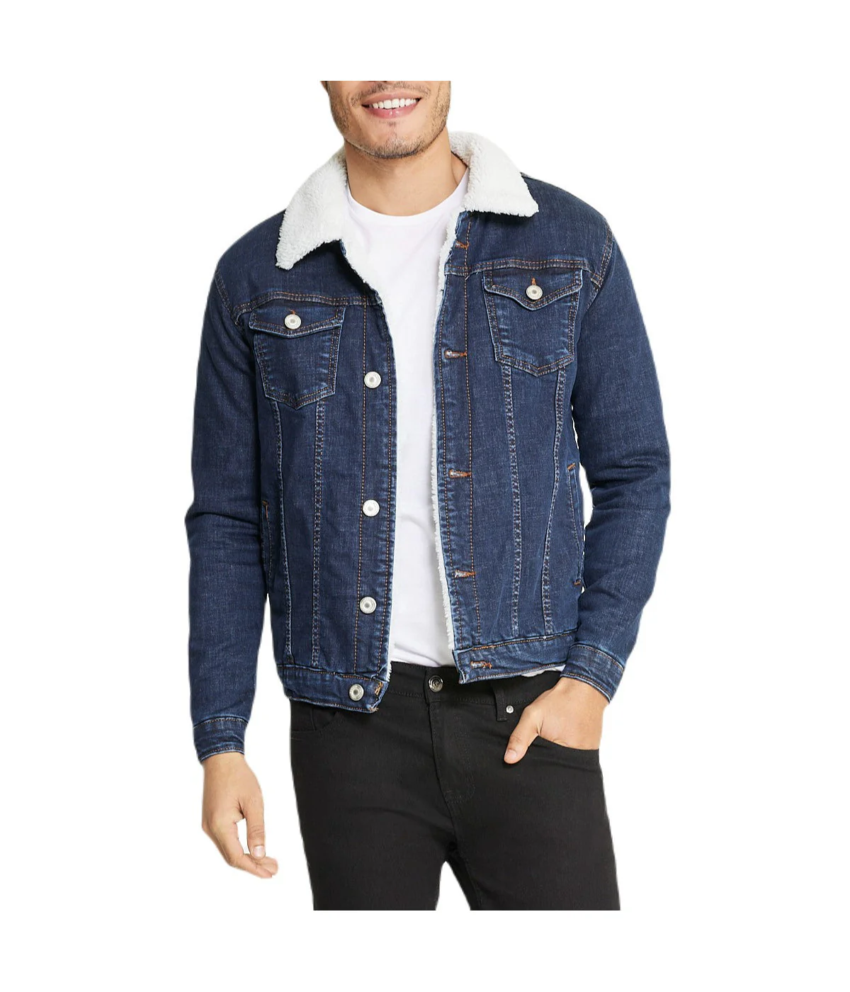 Sherpa Collar Dark Blue Denim Jacket - Image 5