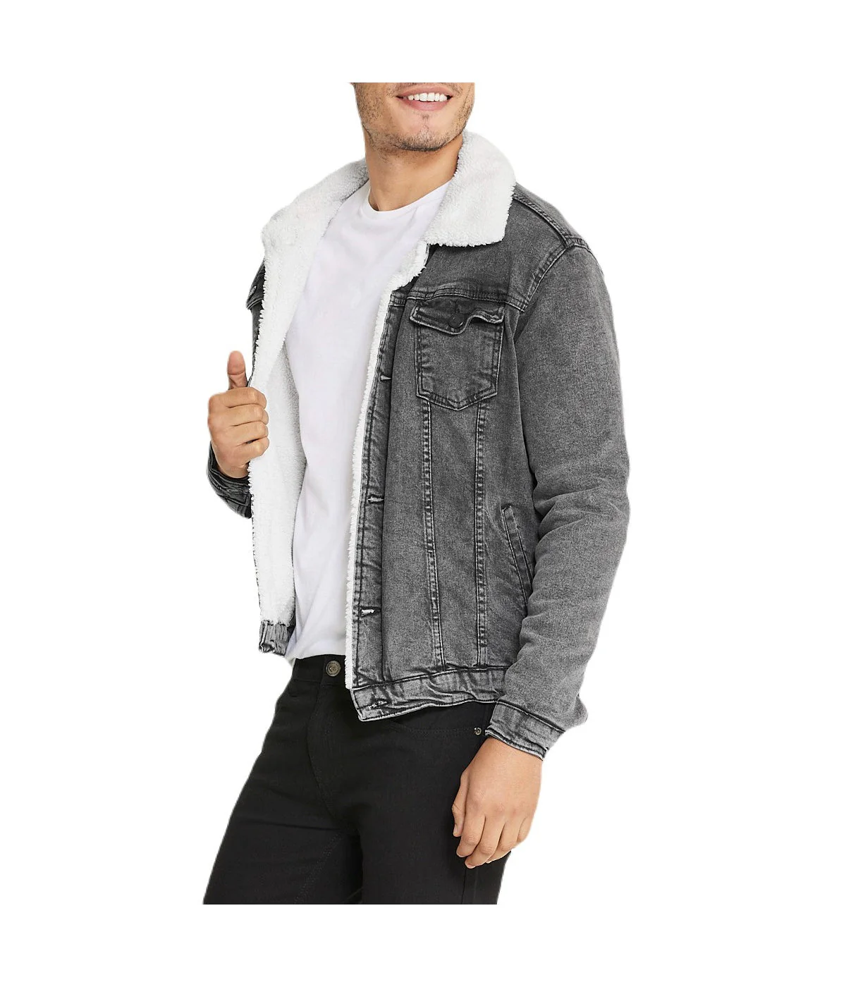 Sherpa Collar Gray Denim Jacket - Image 3