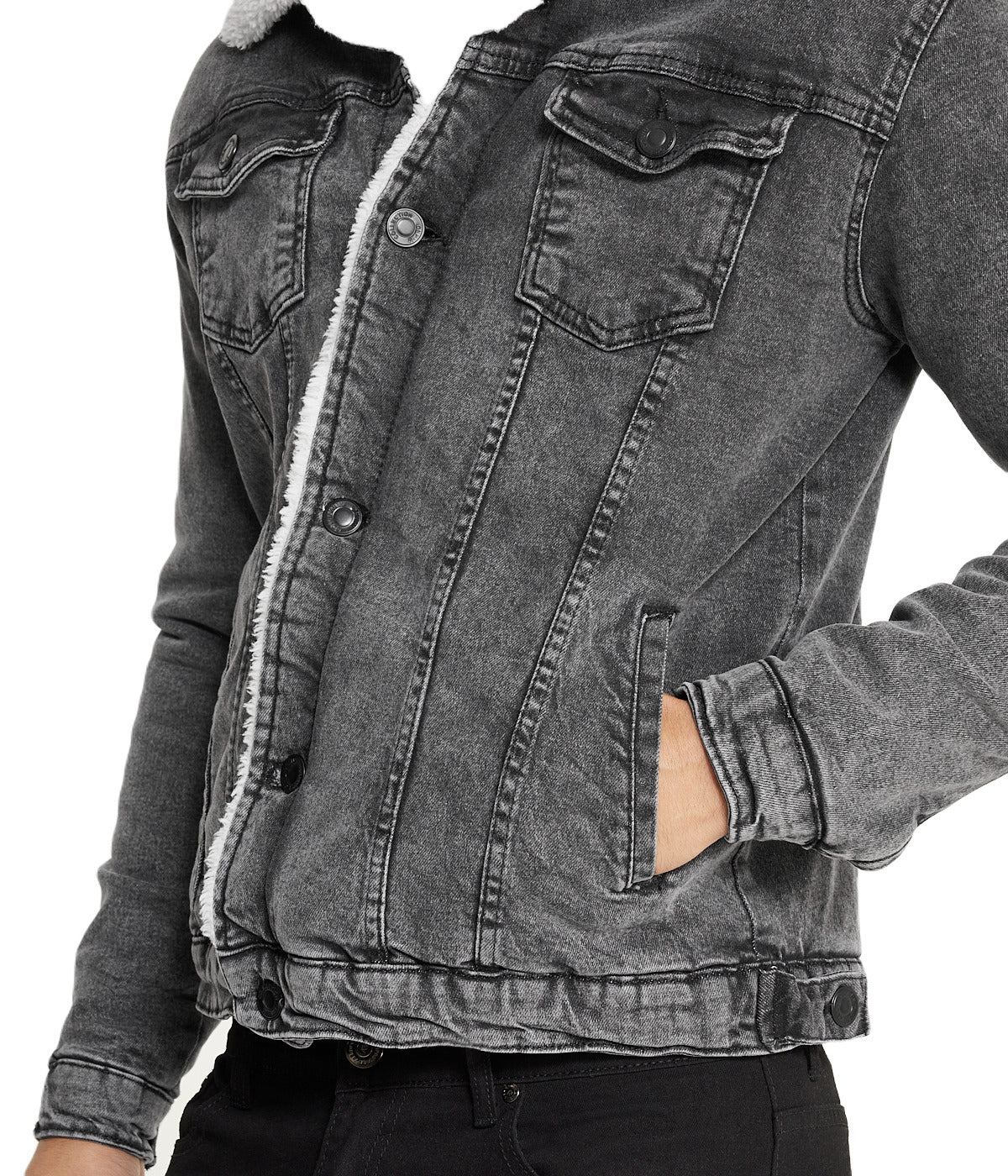 Sherpa Collar Gray Denim Jacket - Image 4