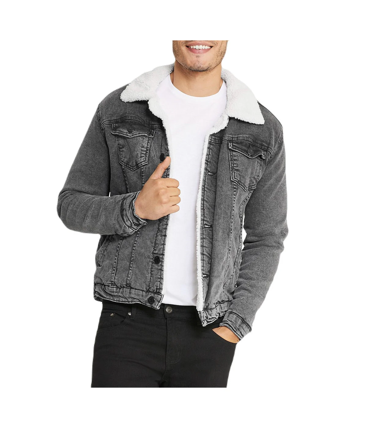 Sherpa Collar Gray Denim Jacket - Image 5