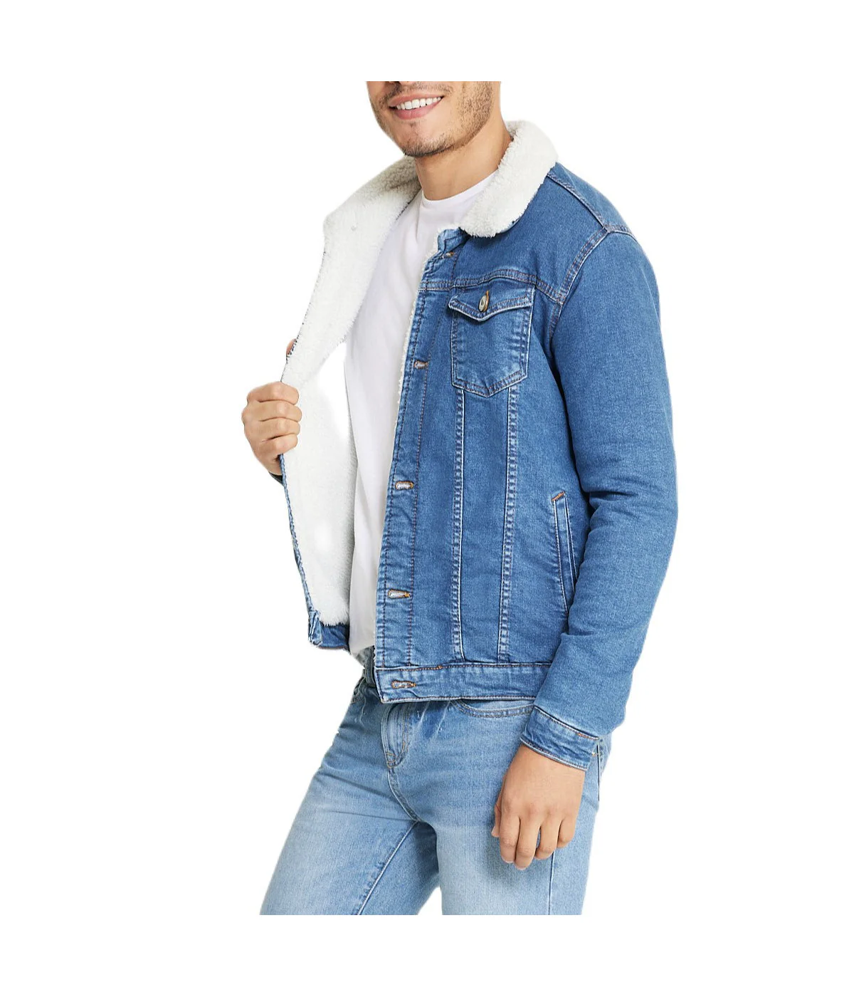 Sherpa Collar Light Blue Denim Jacket - Image 3