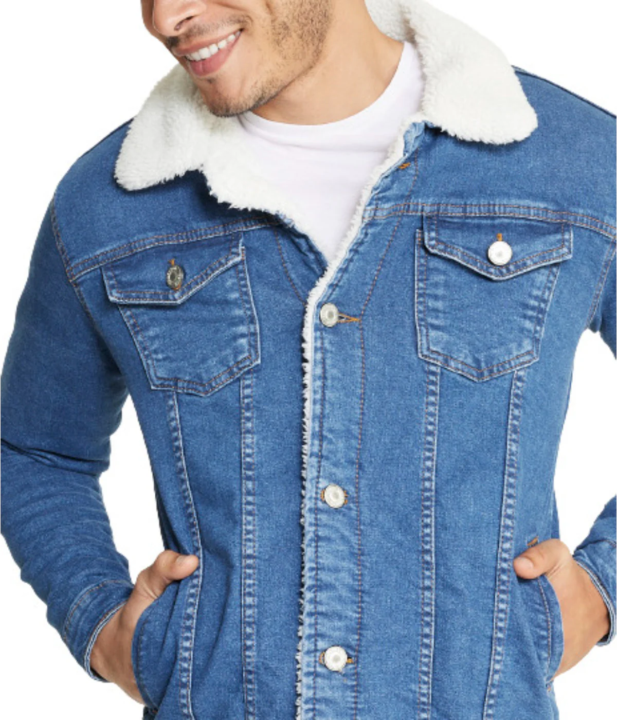 Sherpa Collar Light Blue Denim Jacket - Image 4