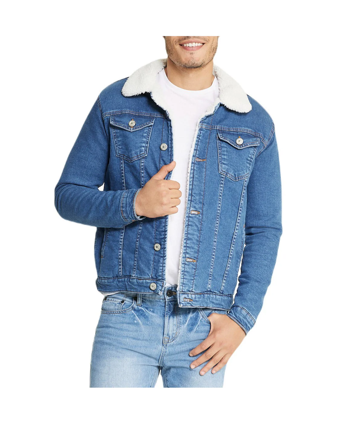 Sherpa Collar Light Blue Denim Jacket - Image 5