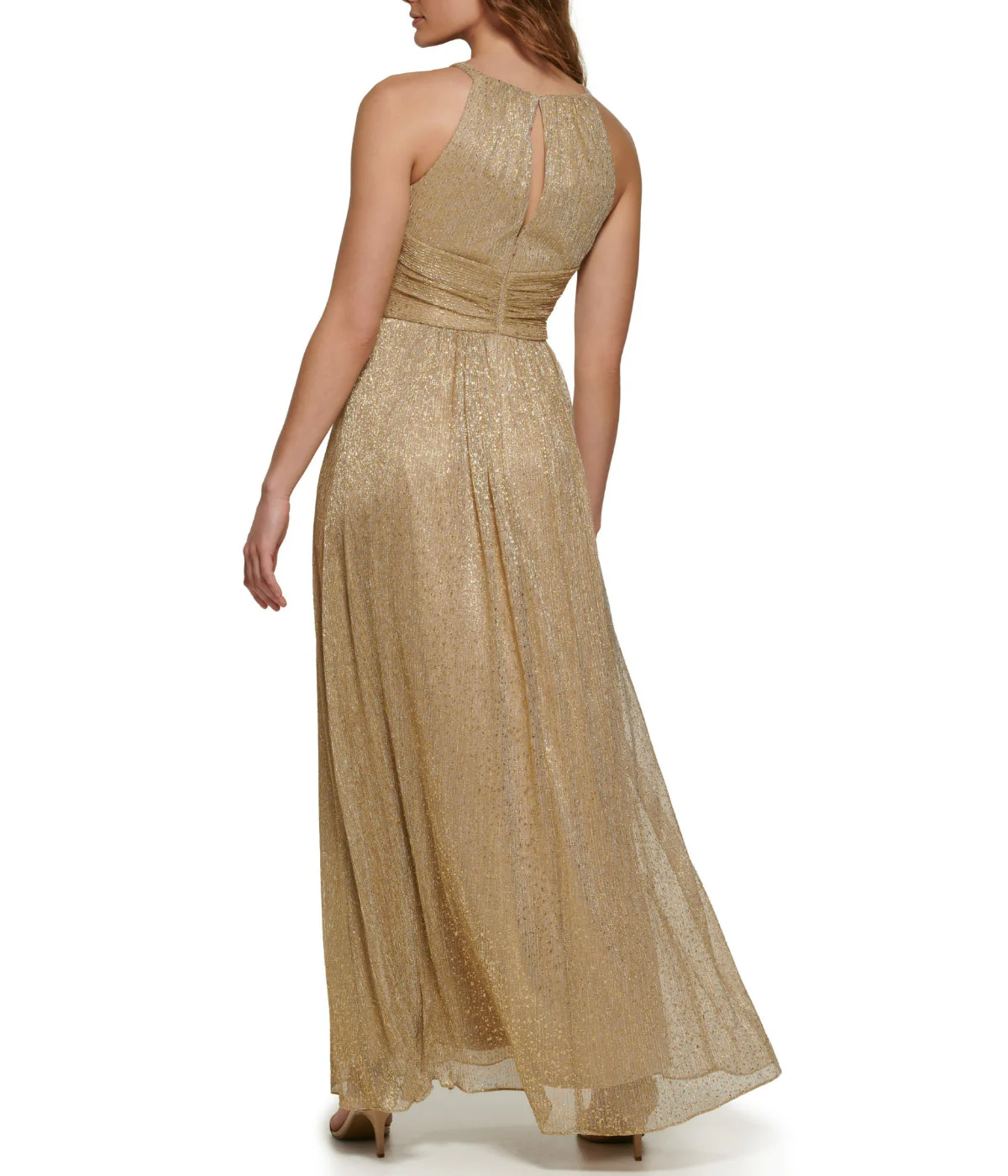 Shirred Halter Gown With Waistband Gold - Image 2