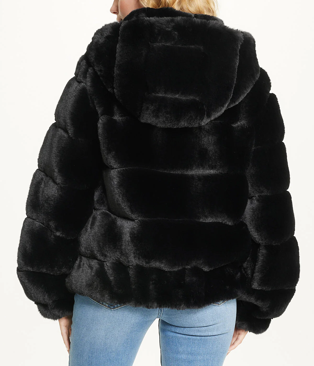 Short Faux Fur With Hood Black - Image 4