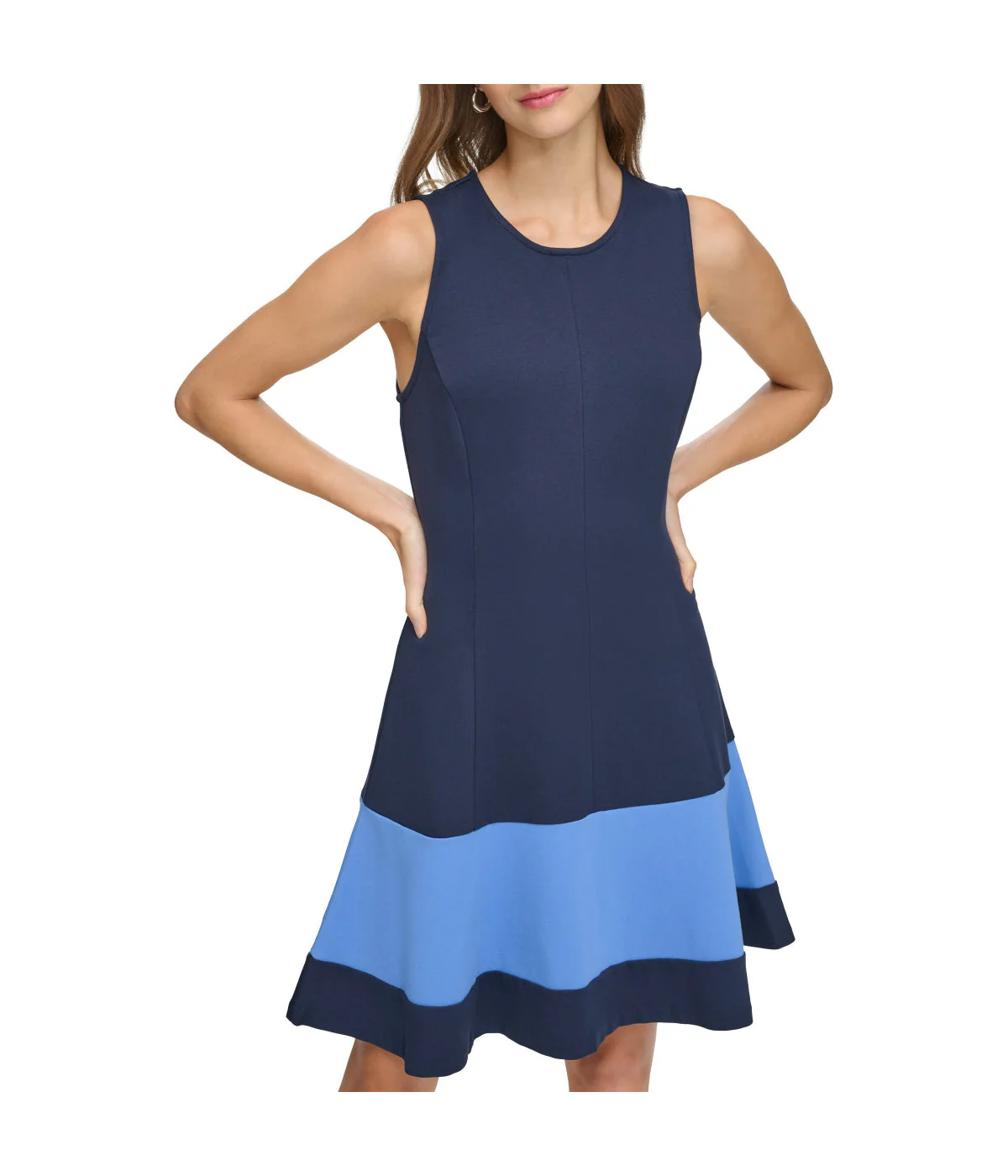 Sleeveless Fit & Flare Dress Navy Multi - Image 5