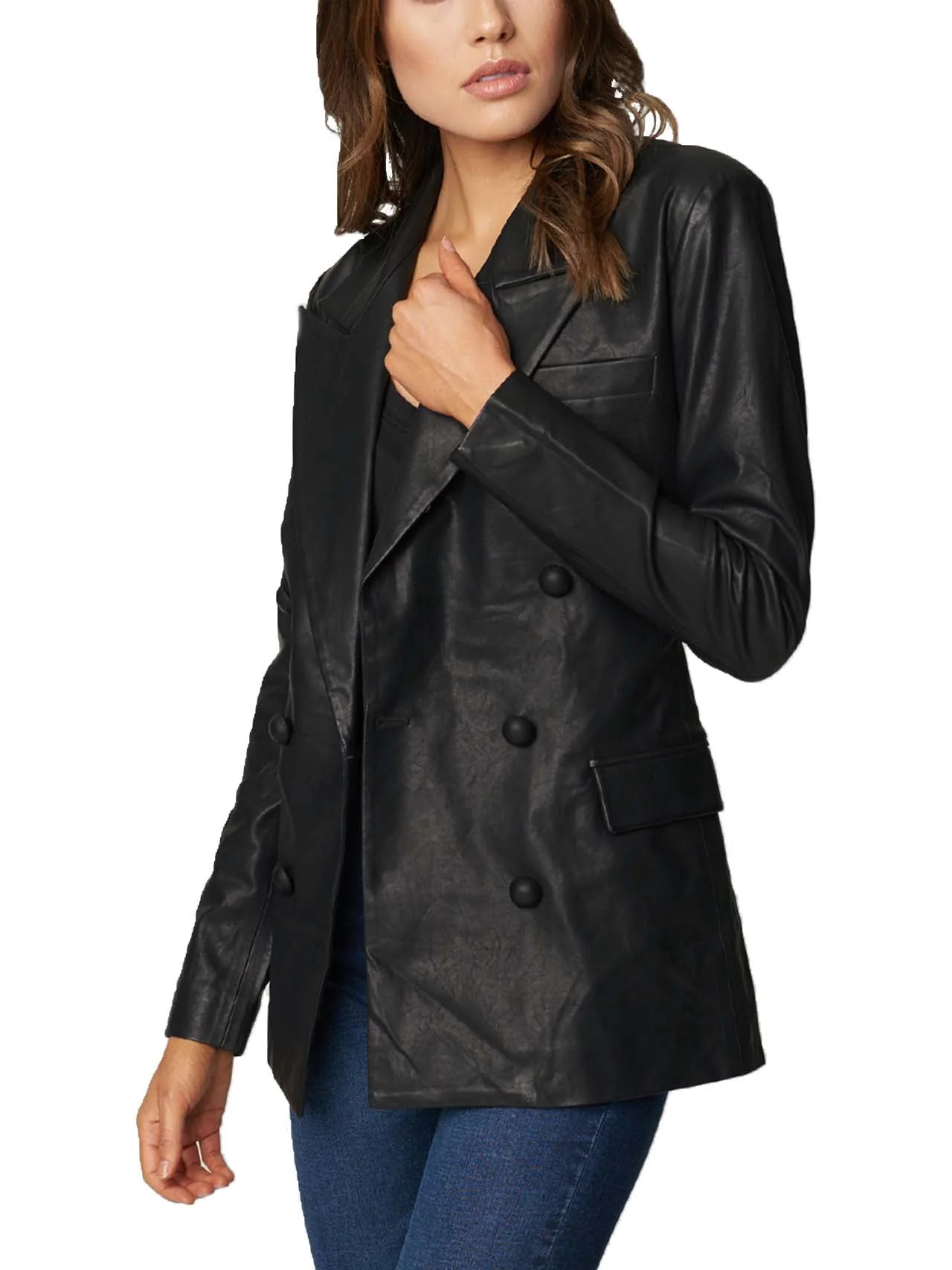 Sleek Vegan Leather Blazer - Image 4