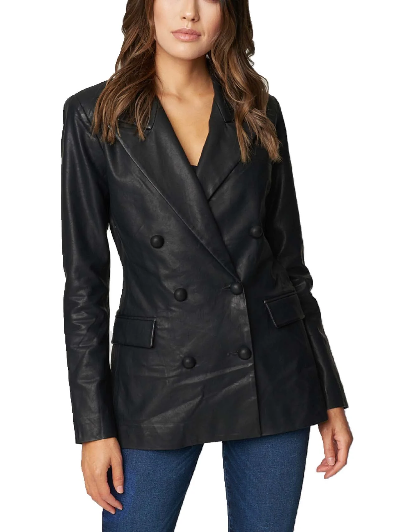 Sleek Vegan Leather Blazer - Image 2