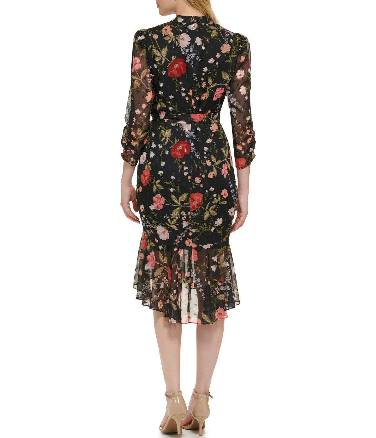 Slim Ruched Sleeve Dress With Mock Neck Black - Image 2