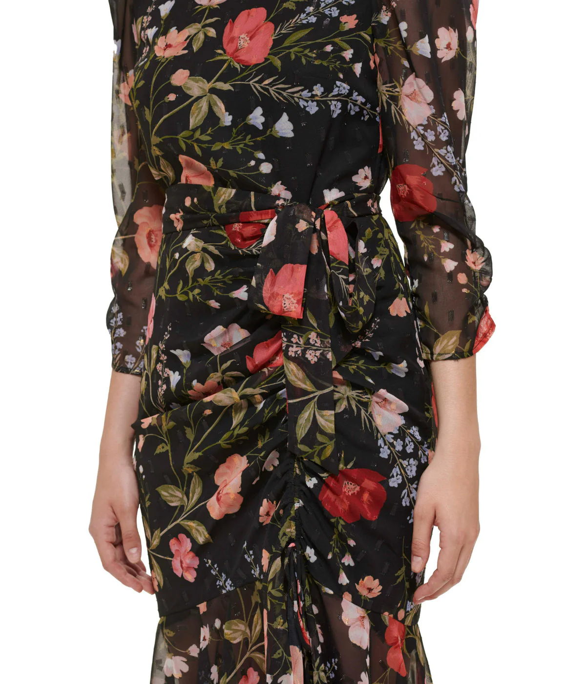 Slim Ruched Sleeve Dress With Mock Neck Black - Image 4