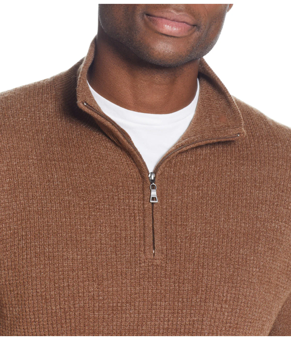 Soft Touch Waffle 1/4 Zip Sweater Almond Heather - Image 3