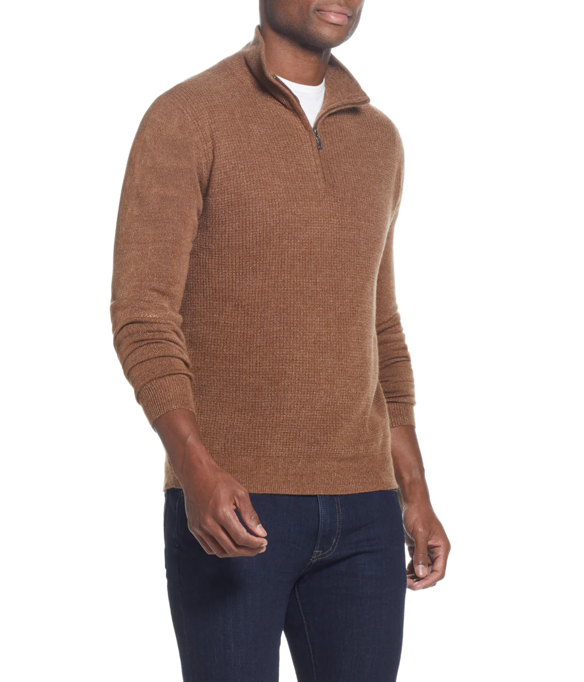 Soft Touch Waffle 1/4 Zip Sweater Almond Heather - Image 4