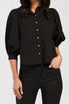 Teegan 3/4 Puff Sleeve Pearl Button Down Top Shirred Shoulder Top - Image 7